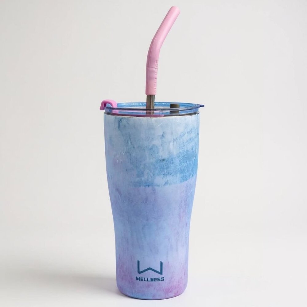 Wellness Gradient Tumbler With Metal Straw & Secure Lid